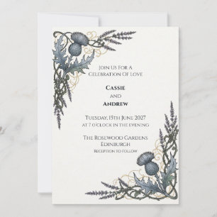 Grey Celtic Thistle Wedding Invitation