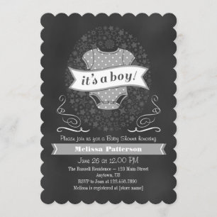 Grey Chalkboard Boy Baby Shower Invite