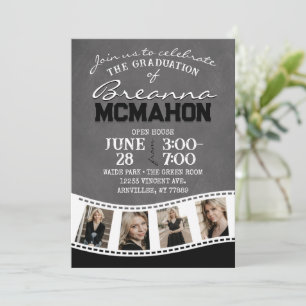 Grey Chalkboard Filmstrip 5 Picture Graduation Invitation