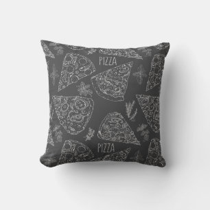 Grey Chalkboard Italian Pizza Slices Herbs Pattern Cushion
