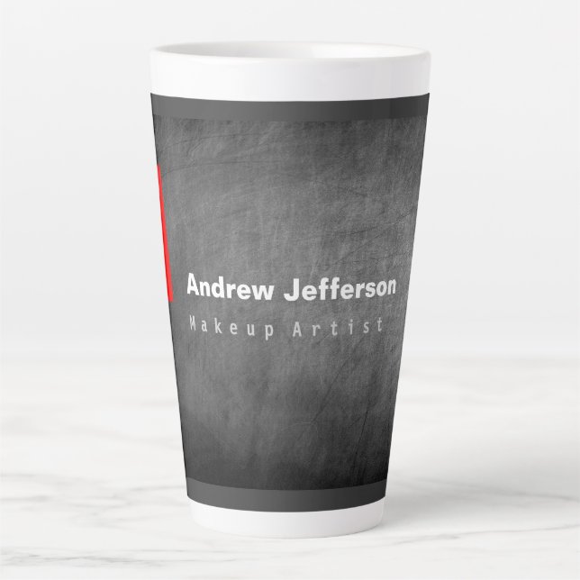 Grey Chalkboard Pattern Red Latte Mug (Front)
