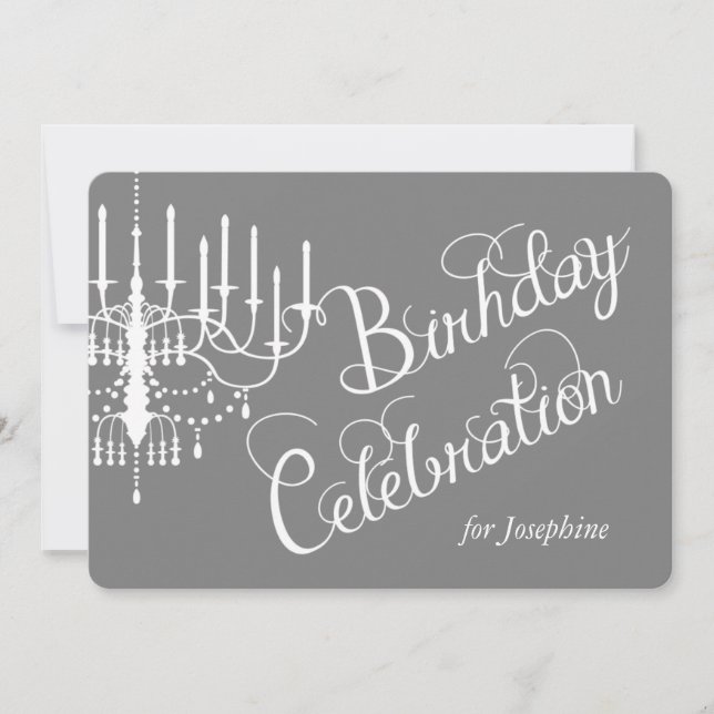 Grey Chandelier Elegant Custom Birthday Invitation (Front)