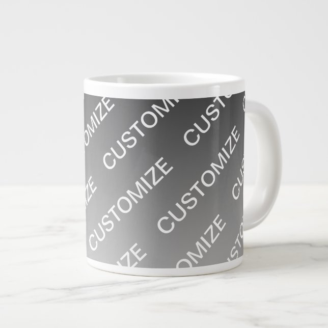 Grey (changeable colour) Ombre & Text Pattern Large Coffee Mug (Front Right)