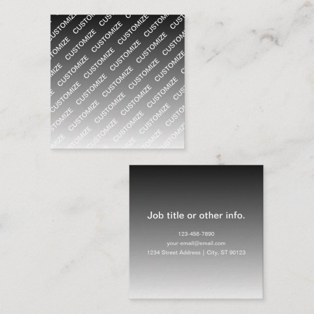 Grey (changeable colour) Ombre & Text Pattern Square Business Card (Front/Back)