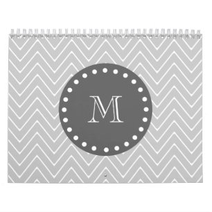 Grey & Charcoal Modern Chevron Custom Monogram Calendar