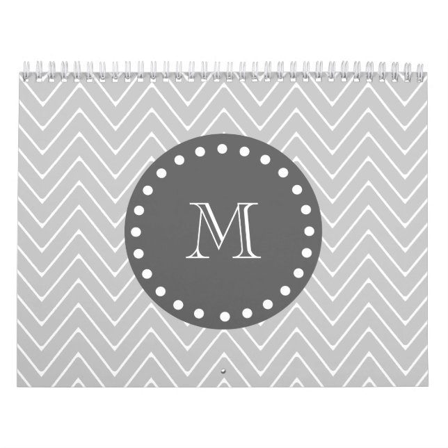 Grey & Charcoal Modern Chevron Custom Monogram Calendar (Cover)