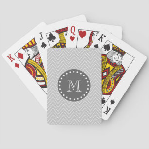 Grey & Charcoal Modern Chevron Custom Monogram Playing Cards