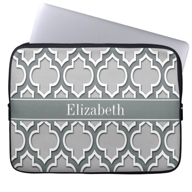 Grey Charcoal Moroccan #5DS Charcoal Name Monogram Laptop Sleeve (Front)
