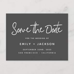 Grey Charcoal Script Modern Simple Save the Date Announcement Postcard