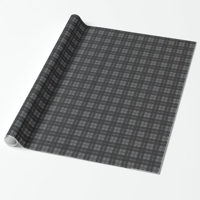 Grey Check Tartan Wool Material Wrapping Paper (Unrolled)