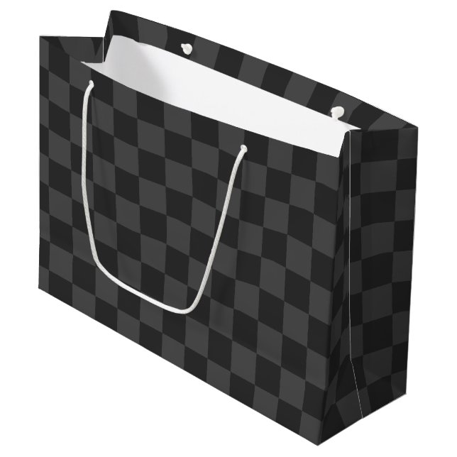 Grey Chequerboard Large Gift Bag (Front Angled)