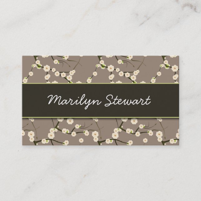 Grey Cherry Blossoms Business Cards (Front)