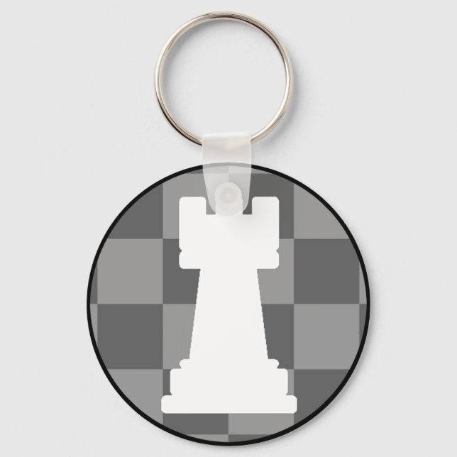 Grey chessboard Rook Key Ring (Front)