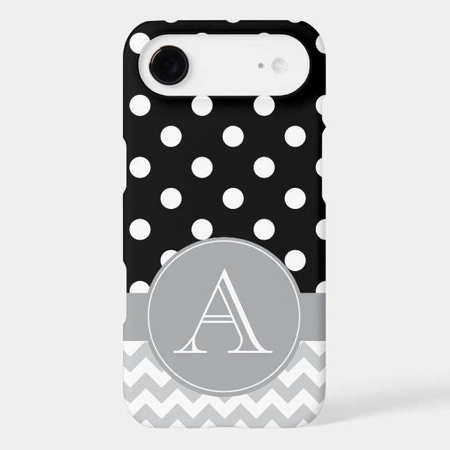 Grey Chevron and Black Polka Dots Custom Monogram Case-Mate iPhone Case (Back)