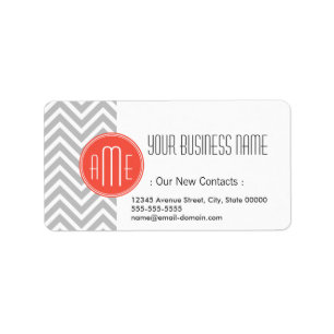 Grey Chevron and Coral Custom Monogram Label