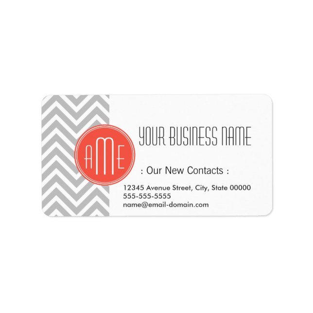 Grey Chevron and Coral Custom Monogram Label (Front)