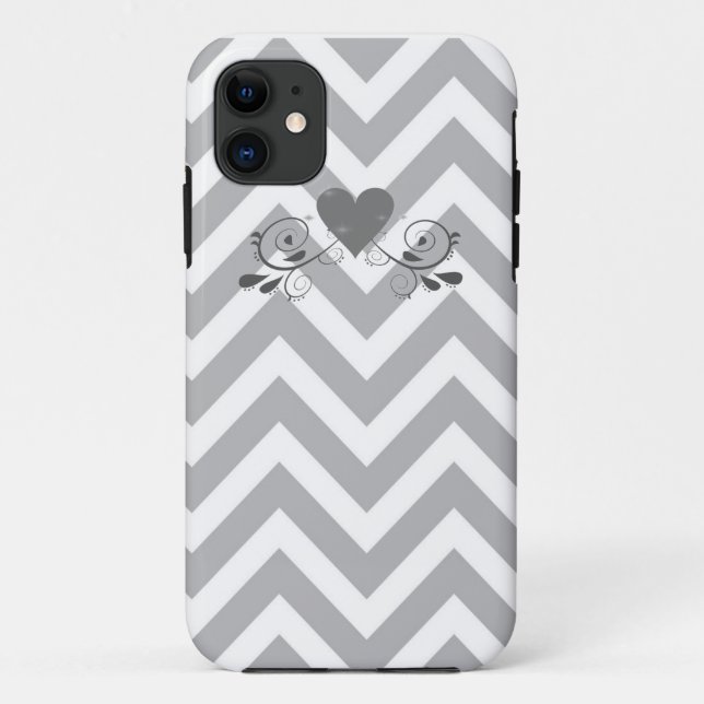 Grey Chevron and Heart Design Phone Case (Back)
