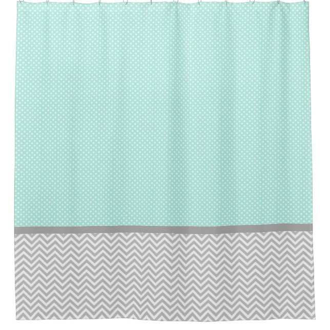 Grey Chevron and Mint Green Shower Curtain (Front)