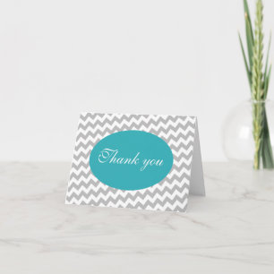 Grey Chevron and Turquoise Modern Thank You Card