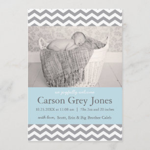 Grey Chevron   Baby Boy Birth Announcement