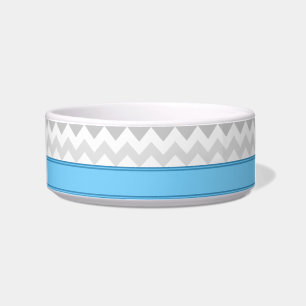 Grey Chevron Blue personalised Cat Bowl