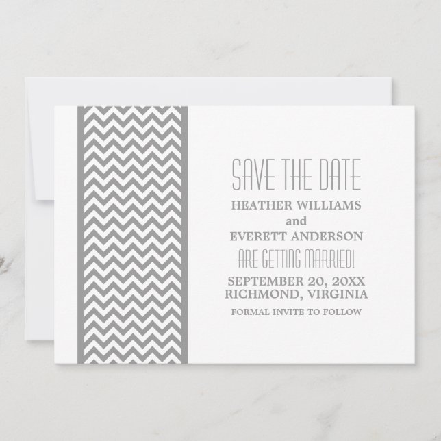 Grey Chevron Border Save the Date Invite (Front)