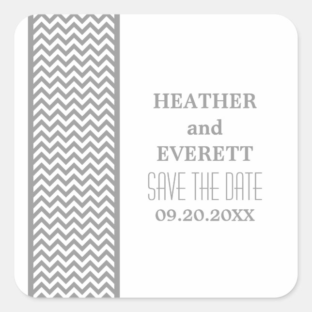 Grey Chevron Border Save the Date Stickers (Front)