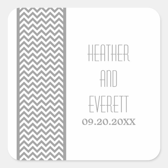 Grey Chevron Border Wedding Stickers (Front)