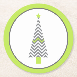 Grey Chevron Christmas Tree Paper Coasters