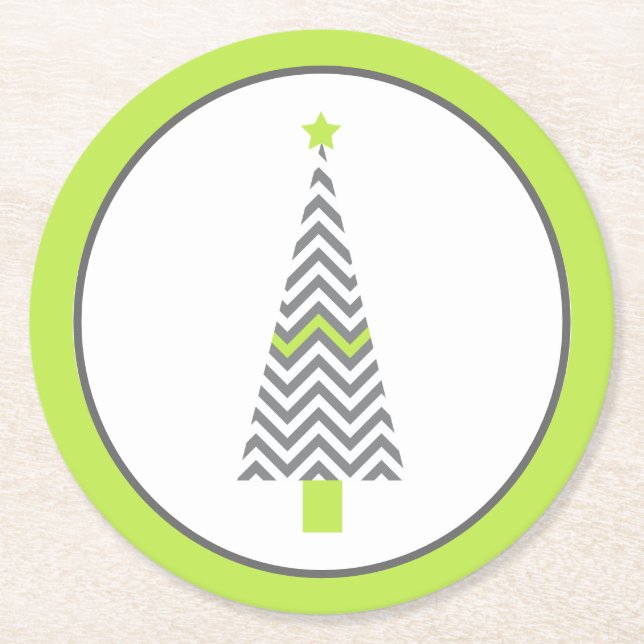 Grey Chevron Christmas Tree Paper Coasters