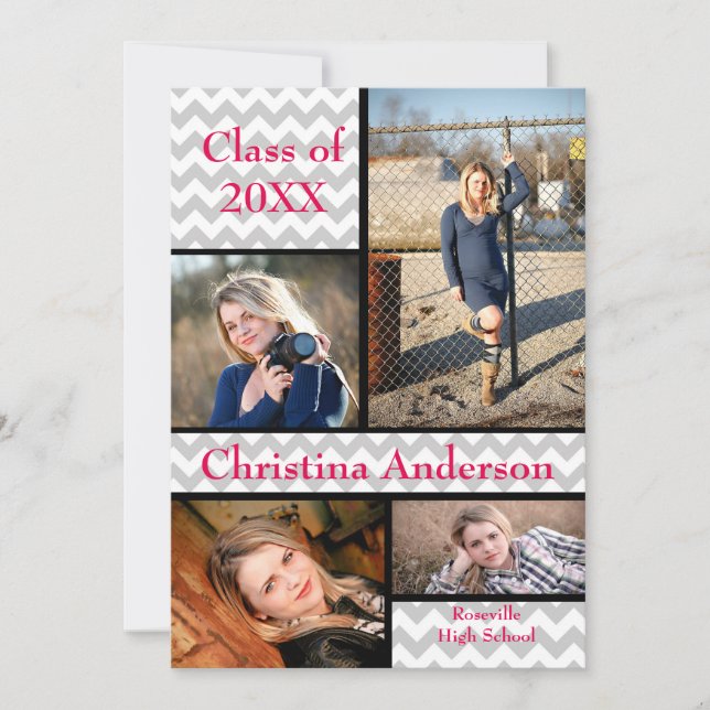 Grey Chevron Collage - Graduation Announcement (Front)