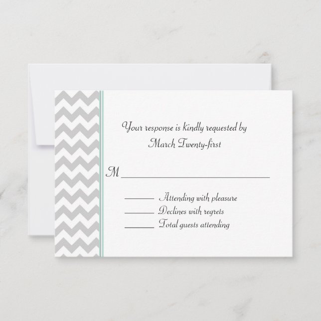 Grey Chevron Custom Wedding RSVP Card (Front)