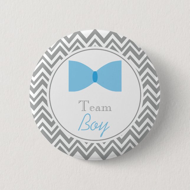 Grey Chevron Gender Reveal Bow Tie Team Boy 6 Cm Round Badge (Front)