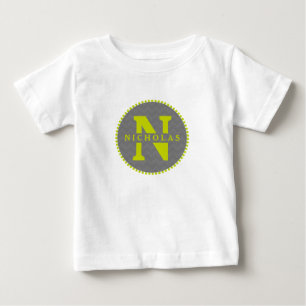 Grey Chevron + Green Monogram Romper Baby T-Shirt