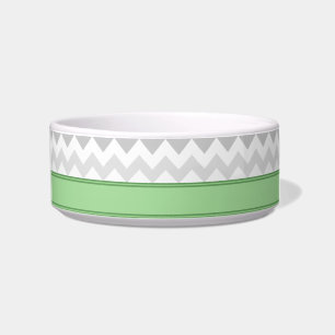 Grey Chevron Green personalised Cat Bowl