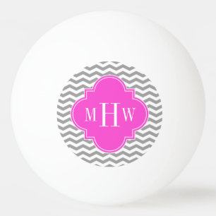 Grey Chevron Hot Pink Quatrefoil 3 Monogram Tn Ping Pong Ball