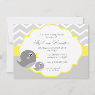 Grey chevron lemon neutral baby shower invitation