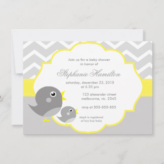 Grey chevron lemon neutral baby shower invitation