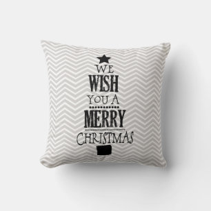 Grey Chevron Merry Christmas Holiday Pillow