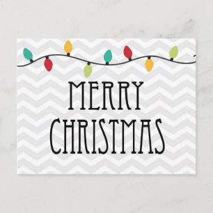 Grey Chevron Merry Christmas Holiday Postcard