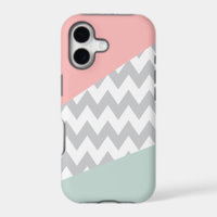 Grey Chevron - Mint and Coral
