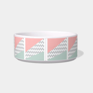 Grey Chevron  Mint and Coral Bowl