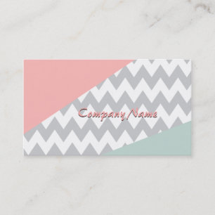 Grey Chevron  Mint and Coral Business Card