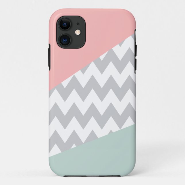 Grey Chevron - Mint and Coral Case-Mate iPhone Case (Back)