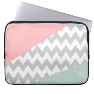 Grey Chevron  Mint and Coral Laptop Sleeve
