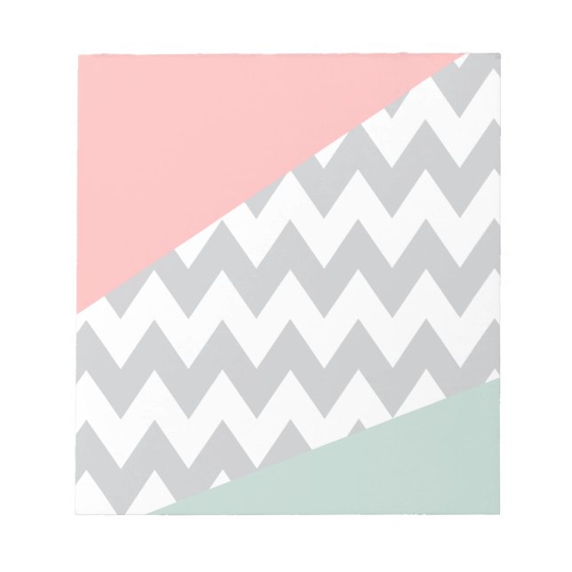 Grey Chevron  Mint and Coral Notepad (Front)