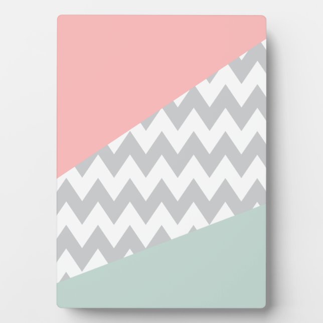 Grey Chevron  Mint and Coral Plaque (Front)