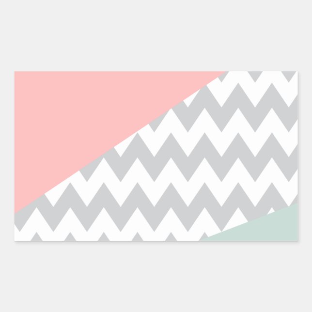 Grey Chevron  Mint and Coral Rectangular Sticker (Front)