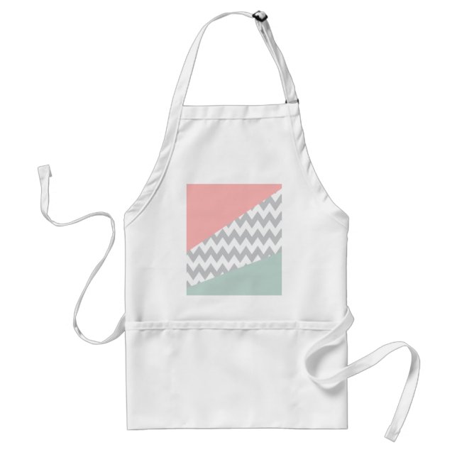 Grey Chevron  Mint and Coral Standard Apron (Front)