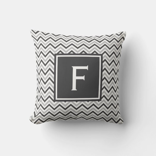 Grey Chevron Monogram Cushion (Front)